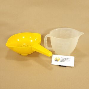 Vintage Tupperware Bundle #1288 Mix-N-Store Pitcher #1200 Strainer Yellow